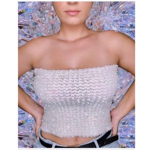 White Sequins Tube Top